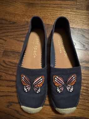 kate spade navy espadrille flats with embroidered embellished butterflies
